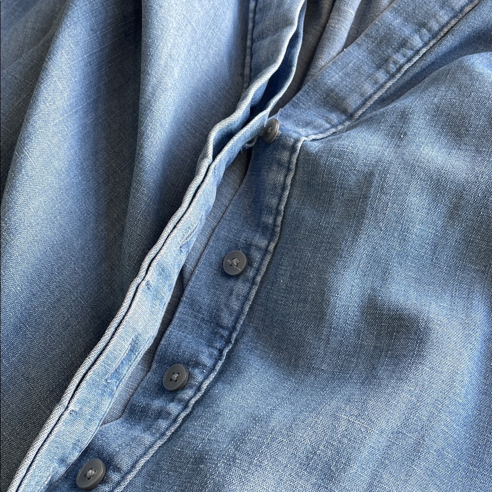 LOFT Light Blue Denim Ruffle Dress - Picture 2 of 6